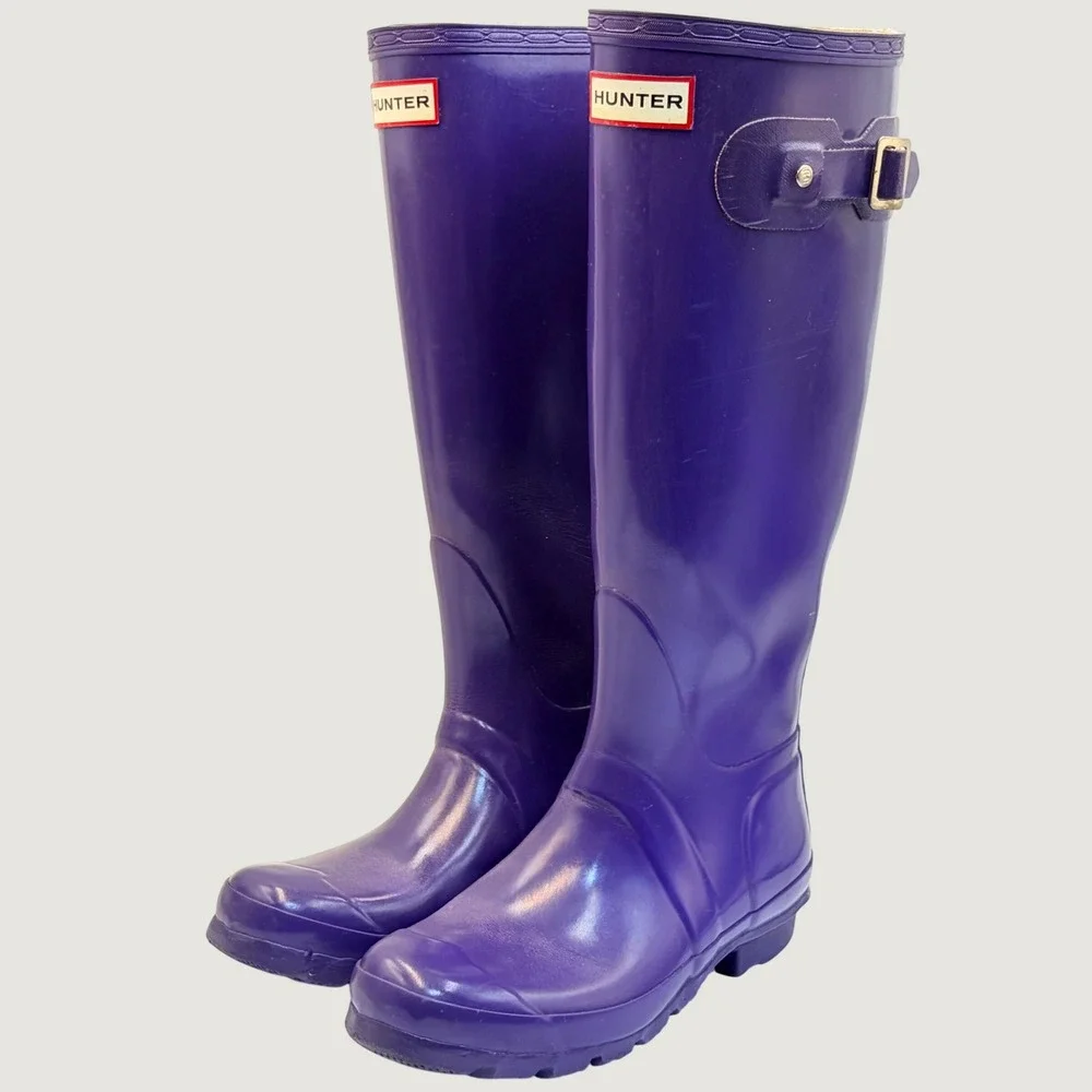 Hunter Original Gloss Tall Purple Rain Boots W23616 Womens 5 Mens 4 EU 35/36